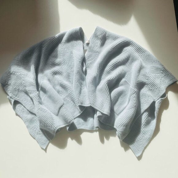 Maison Ullens Sweater Poncho Shrug Cashmere Wool Cable Knit Blue Pockets Layer L